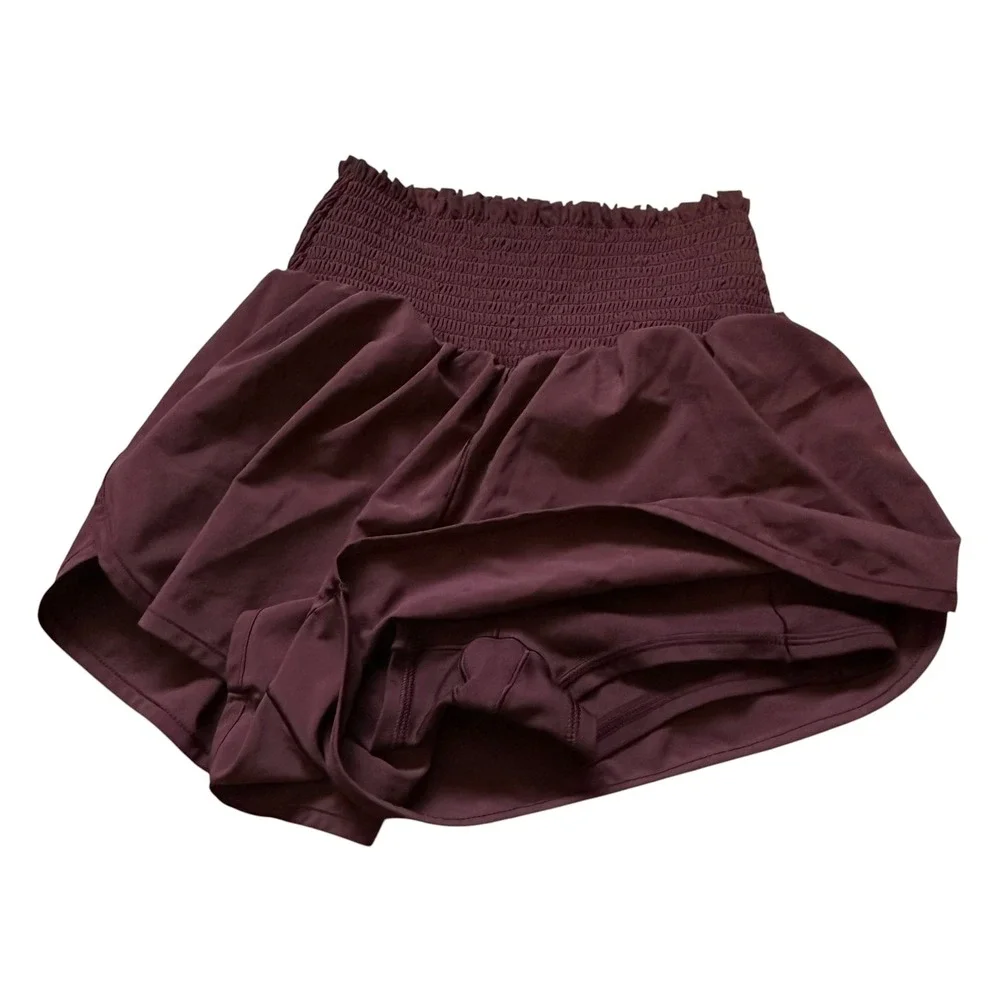 OFFLINE by Aerie Real Me Smocked High Waisted Flowy Shorts Maroon XS